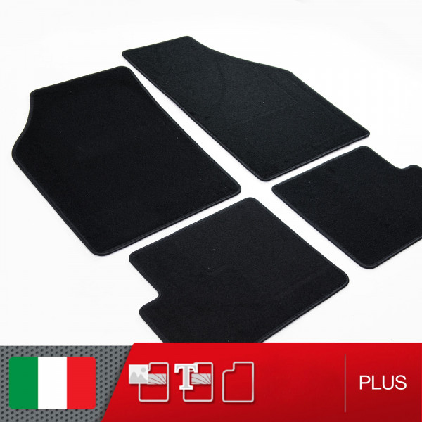 QUEMAR Tappetini Auto compatibili con Lancia Ypsilon 5 porte dal 2011 anche  Hybrid/Kit Tappeti Moquette e Gomma su Misura (Set 2 Anter +2 Post)/Ricami  e Colori Personalizzati (Bordo Bianco, 4 Ricami) 